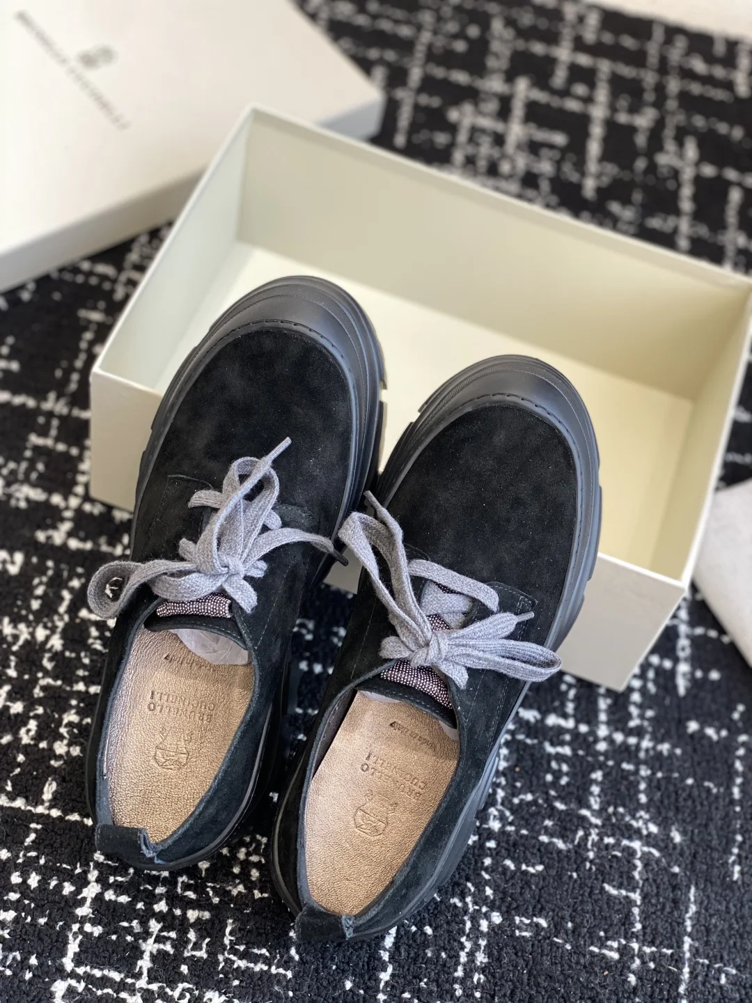 Brunello Cucinelli Suede Chunky Sole Lace-Up Shoes - Black