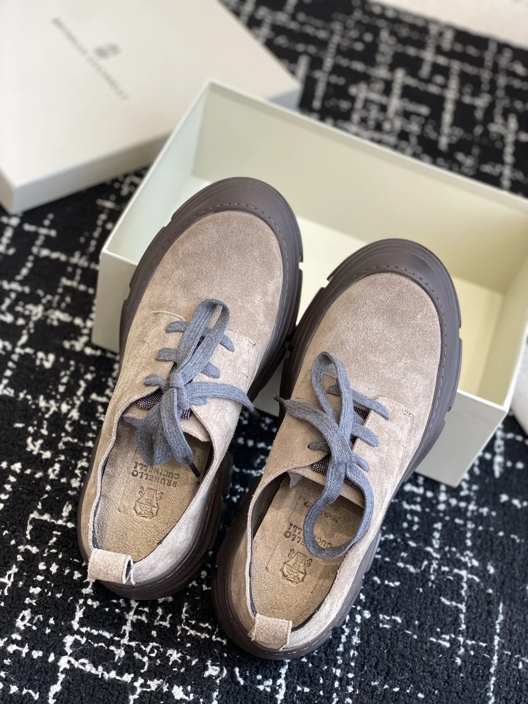 Brunello Cucinelli Suede Chunky Sole Lace-Up Shoes - Sand Beige