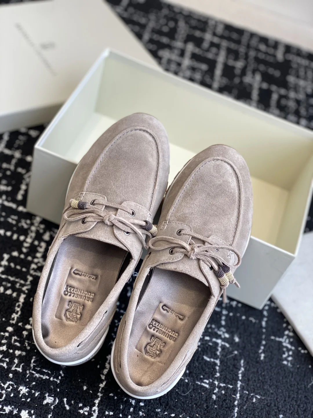 Brunello Cucinelli Beige Suede Boat Shoes - Luxury Designer Footwear