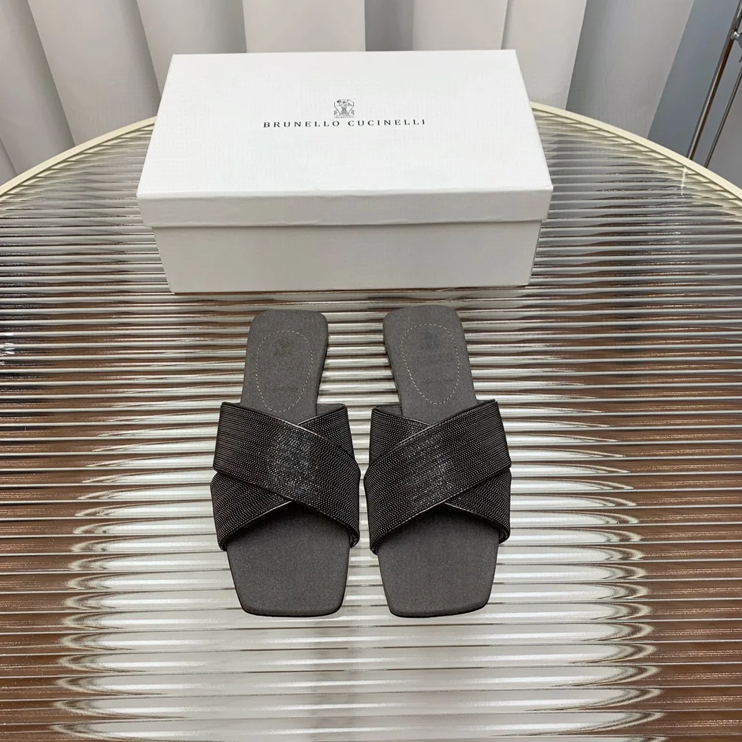 Brunello Cucinelli Cashmere Cross-Strap Sandals