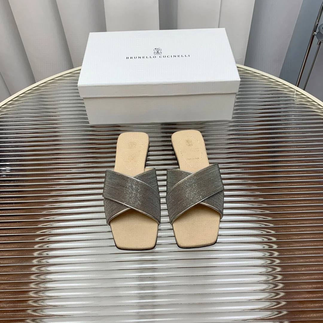 Brunello Cucinelli Metallic Cross-Strap Sandals