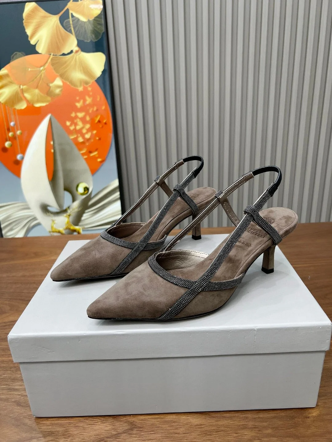 Brunello Cucinelli Suede Slingback Pumps with Crystal Detailing