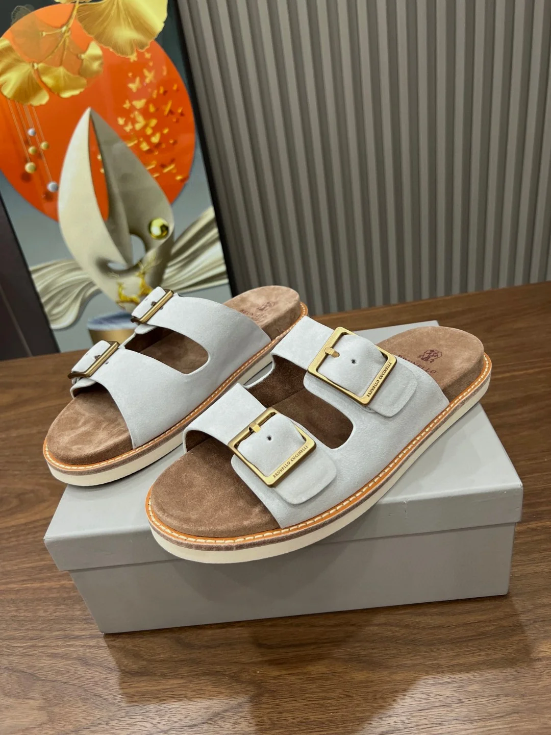 Brunello Cucinelli Mint Green Suede Double Buckle Sandals
