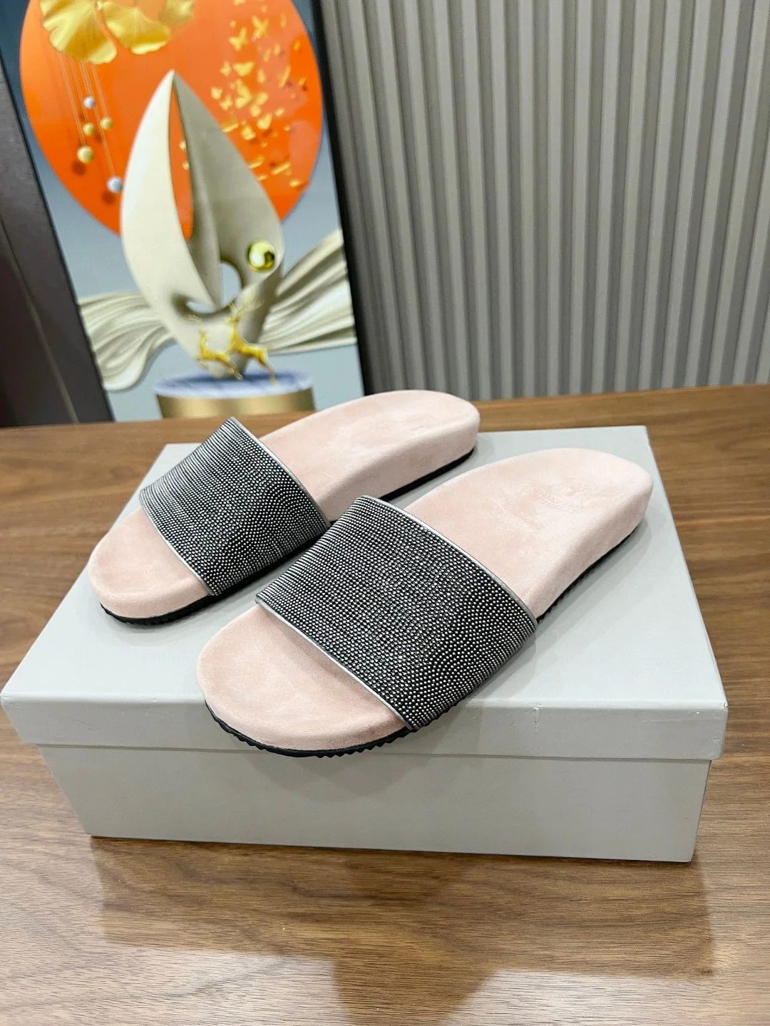 Brunello Cucinelli Women's Beaded Strap Slide Sandals