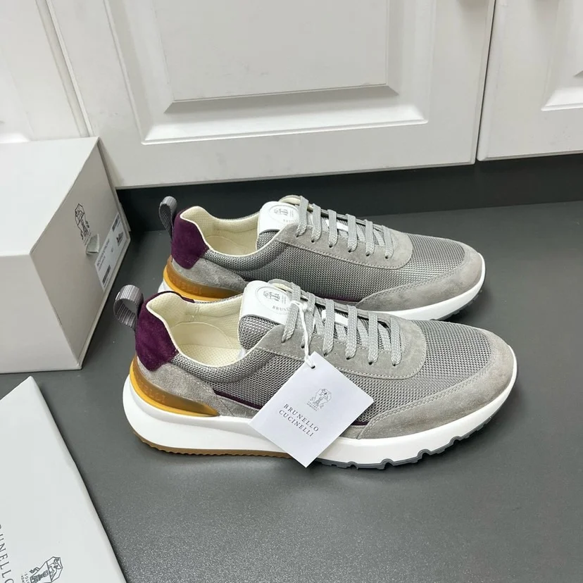 Brunello Cucinelli Grey Mesh Suede Sneakers