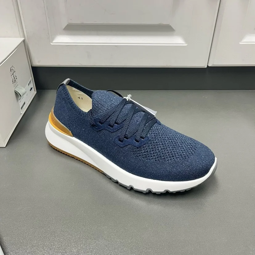 Brunello Cucinelli Navy Knit Slip-On Sneakers