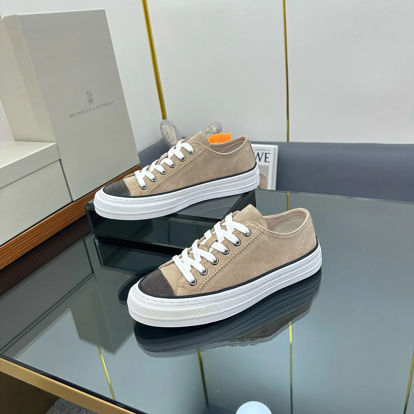 Brunello Cucinelli Beige Canvas Low-Top Sneakers