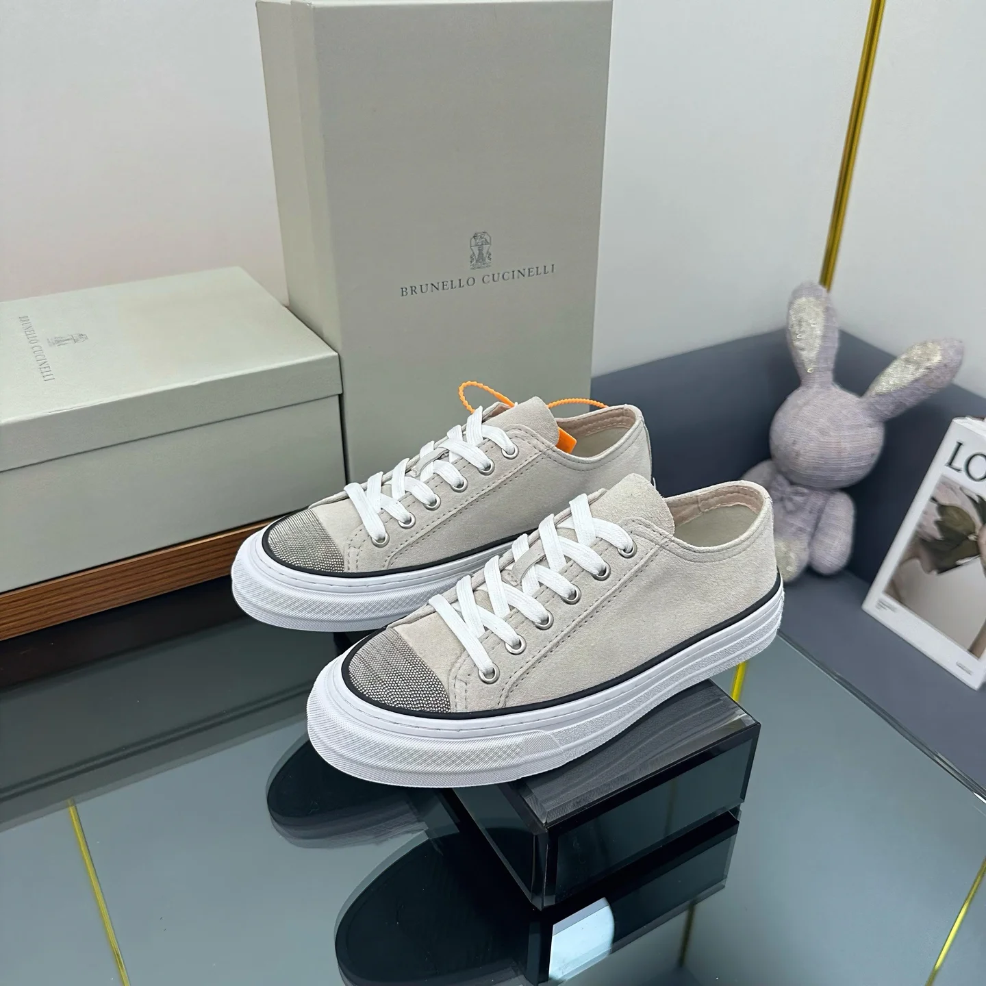 Brunello Cucinelli Off-White Canvas Low-Top Sneakers