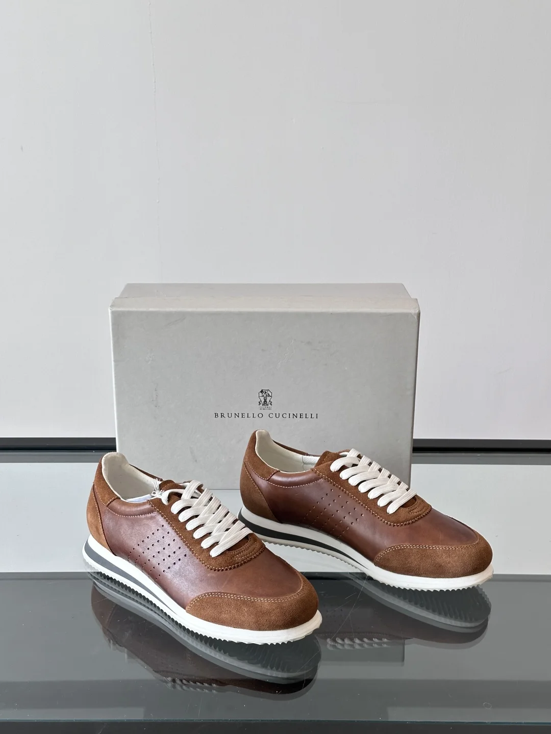 Brunello Cucinelli Men’s Brown Suede & Calfskin Sneakers