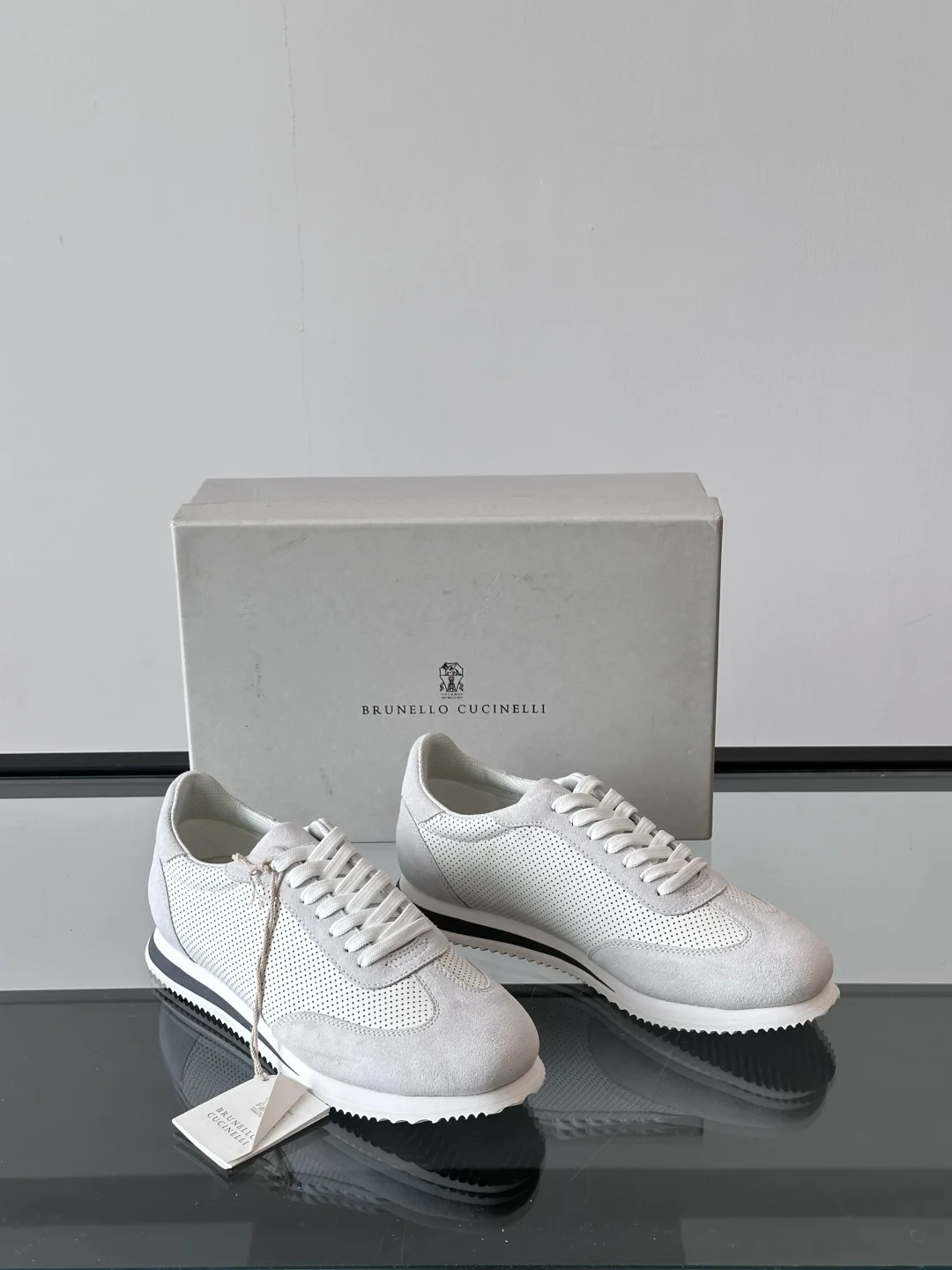 Brunello Cucinelli Men’s White Mesh & Suede Sneakers – Summer Lightweight Trainers