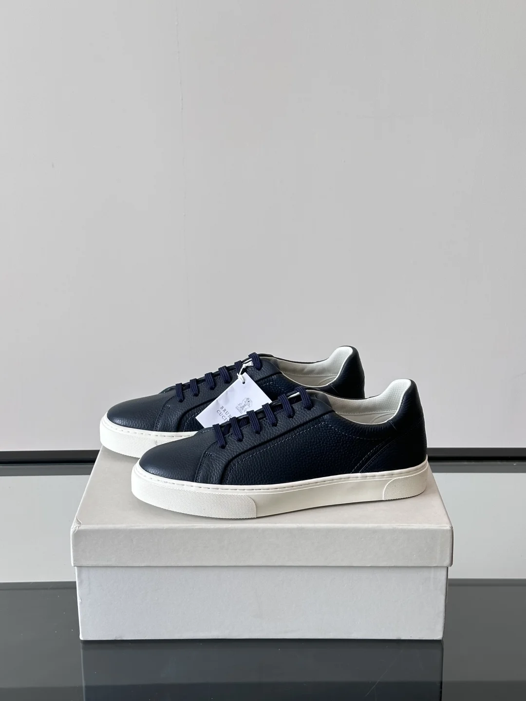 Brunello Cucinelli Navy Blue Calfskin Leather Sneakers – Men’s Luxury Low-Top Trainers