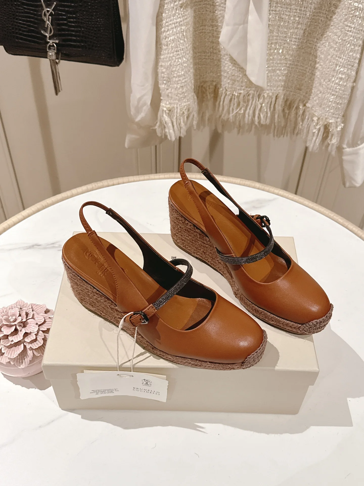 Brunello Cucinelli Mary Jane Wedge Sandals – Brown Leather, 7cm Heel