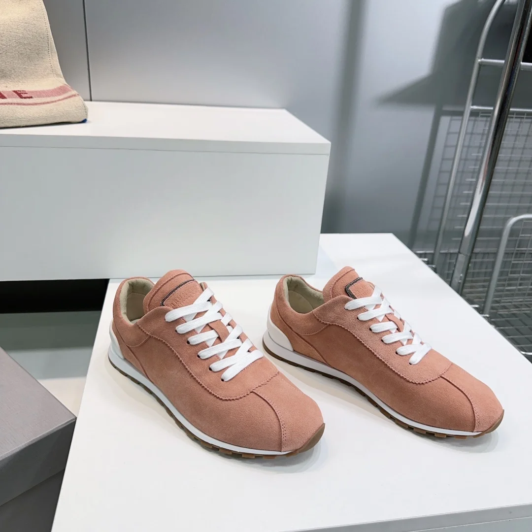 Brunello Cucinelli Women’s Retro Runner Sneakers – Blush Pink Suede, SS25 Collection
