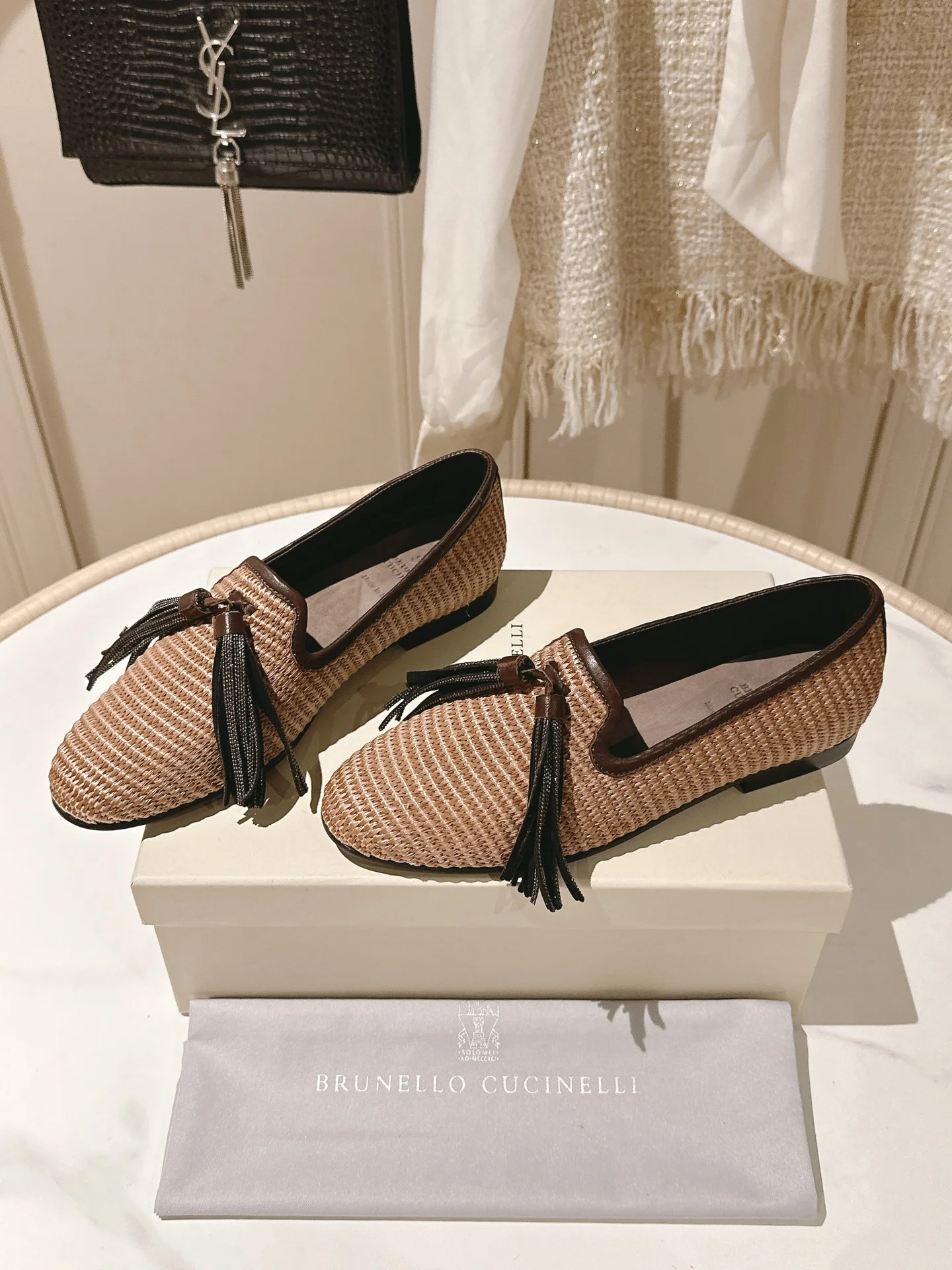 Brunello Cucinelli Light Raffia Tassel Loafers – Handmade Beaded Luxury Flats