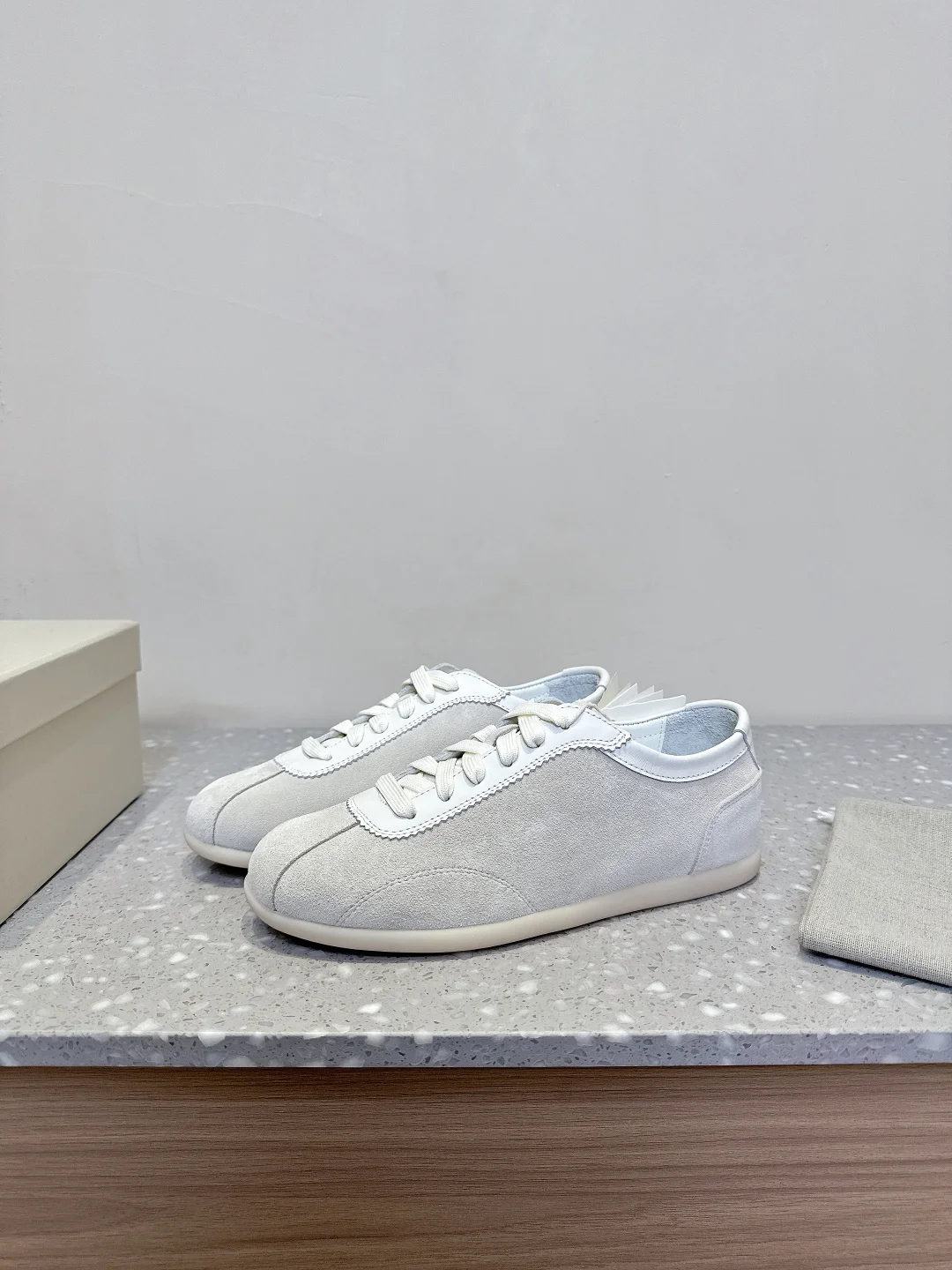Brunello Cucinelli-Style White Suede Sneakers – Minimalist Luxury