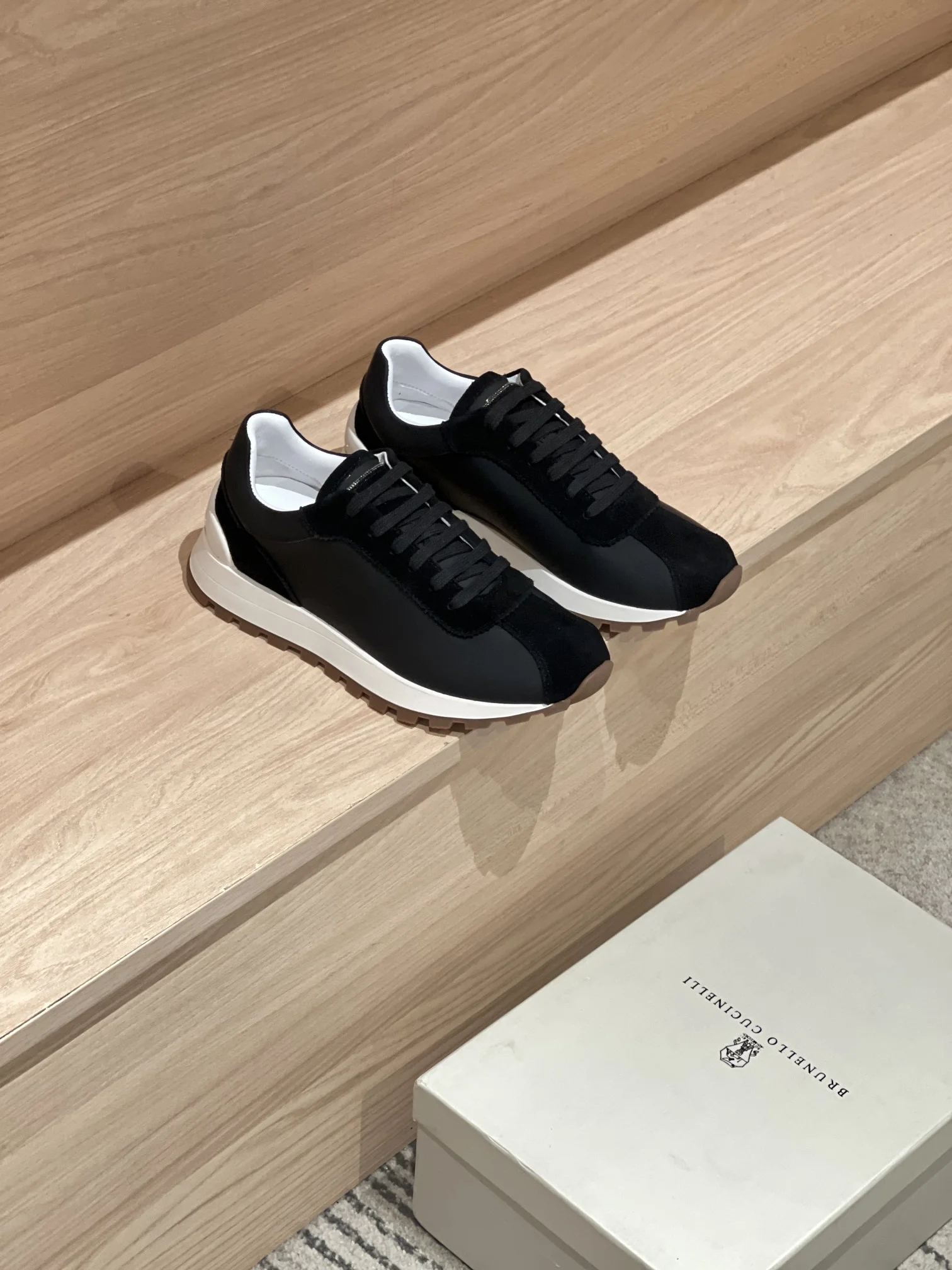 Brunello Cucinelli Inspired Black Leather & Suede Sneakers 