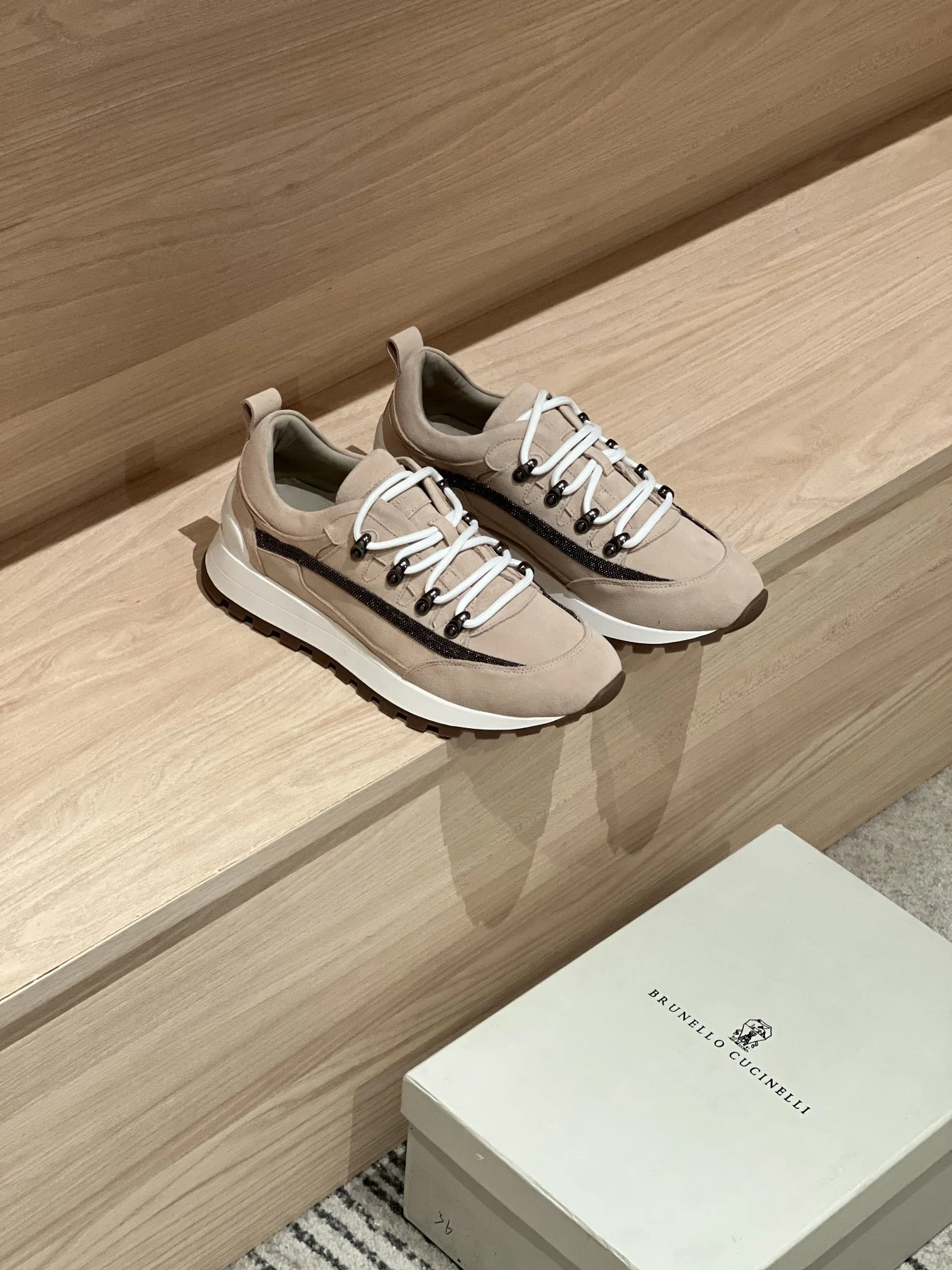 Brunello Cucinelli Beige Hiking Sneakers – Suede & Mesh Trek Shoes