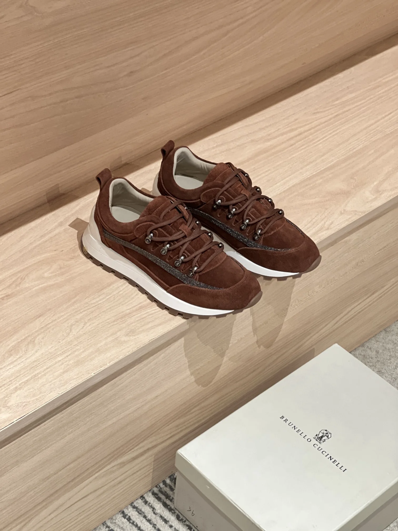 Brunello Cucinelli-Inspired Rust Suede Crystal Hiking Sneakers