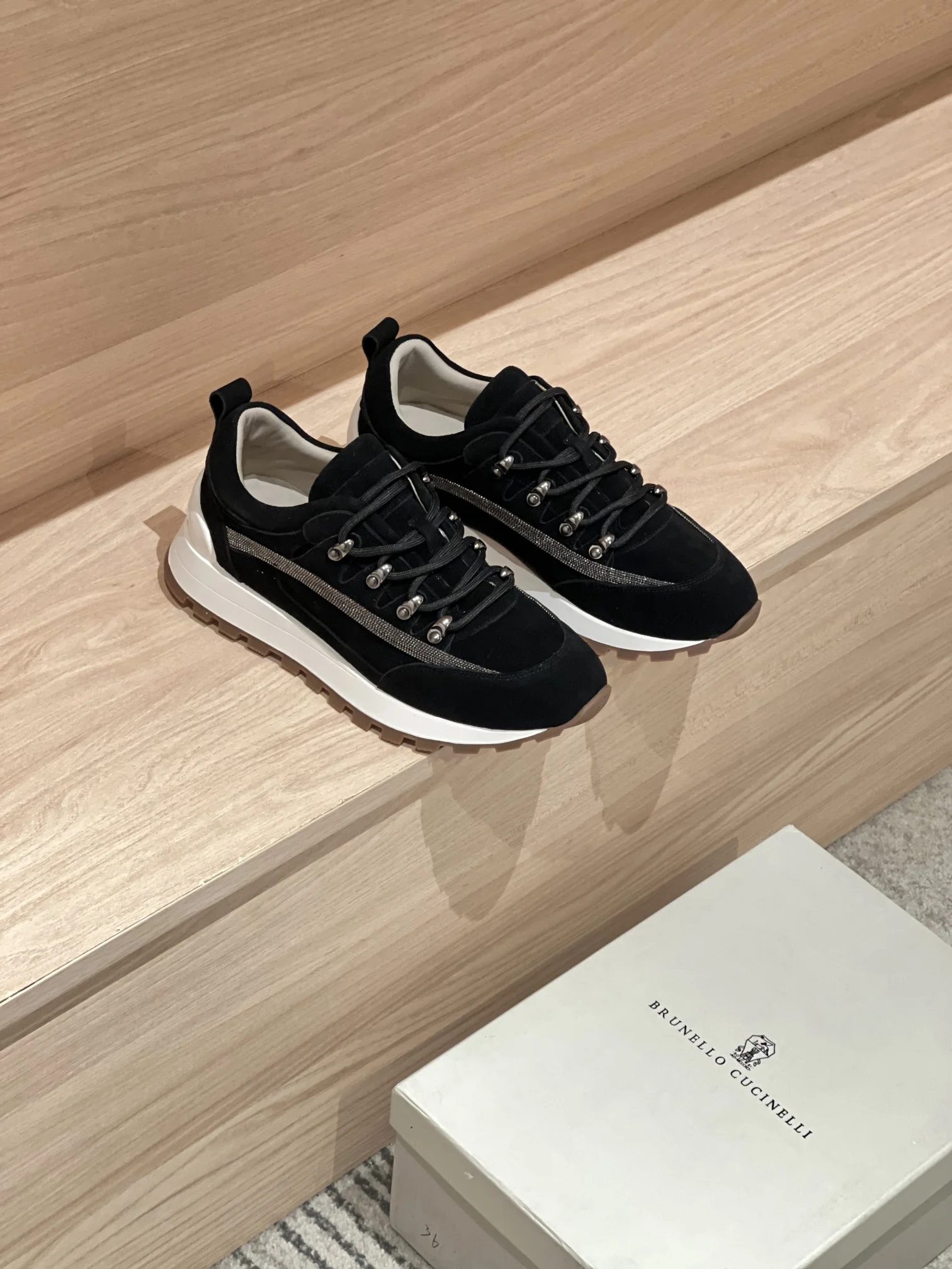 Brunello Cucinelli-Inspired Black Suede Crystal Hiking Sneakers – Women’s Luxe Trail Shoes
