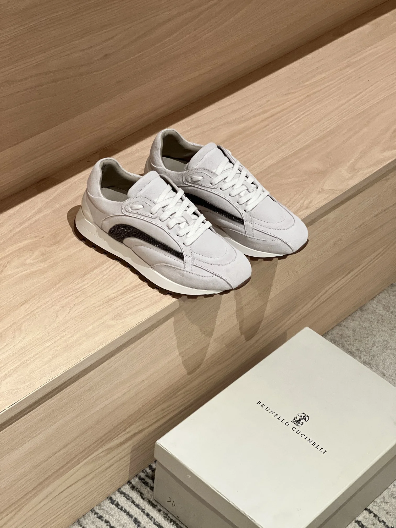 Brunello Cucinelli-Inspired White Suede Crystal Sneakers – Women’s Luxe Trainers