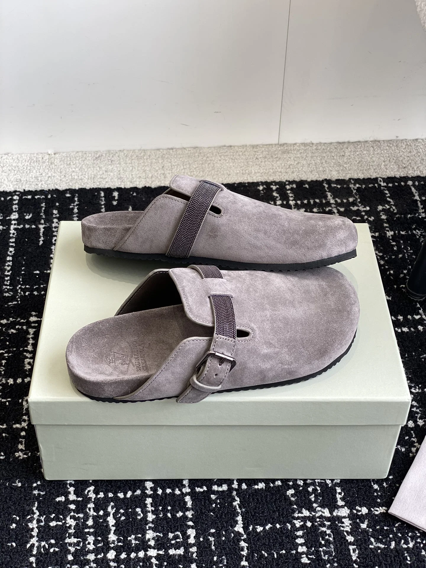 Brunello Cucinelli Suede Buckle Clogs – Women’s Birkenstock Style Mules