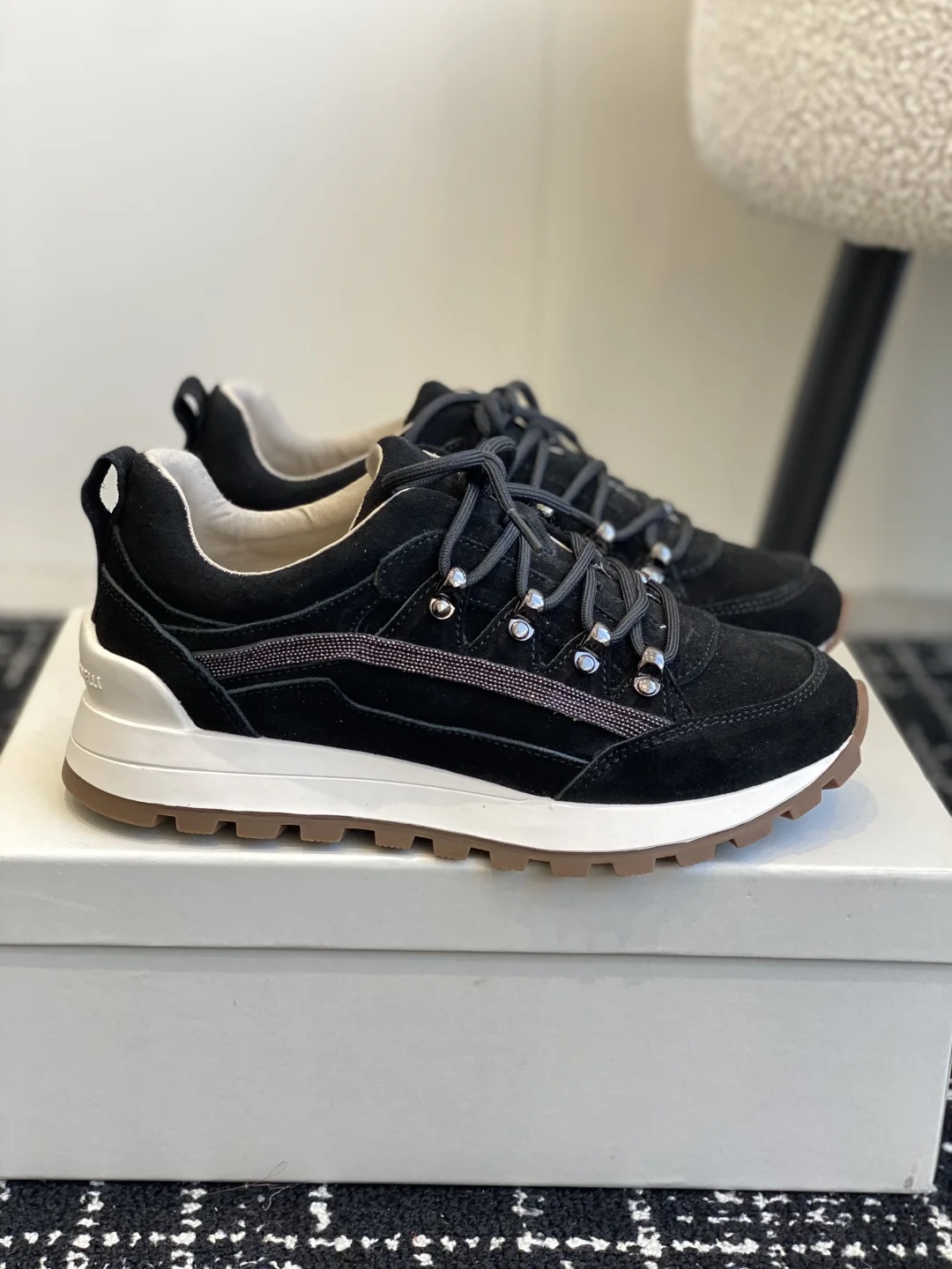 Brunello Cucinelli Black Suede Hiking-Inspired Platform Sneakers