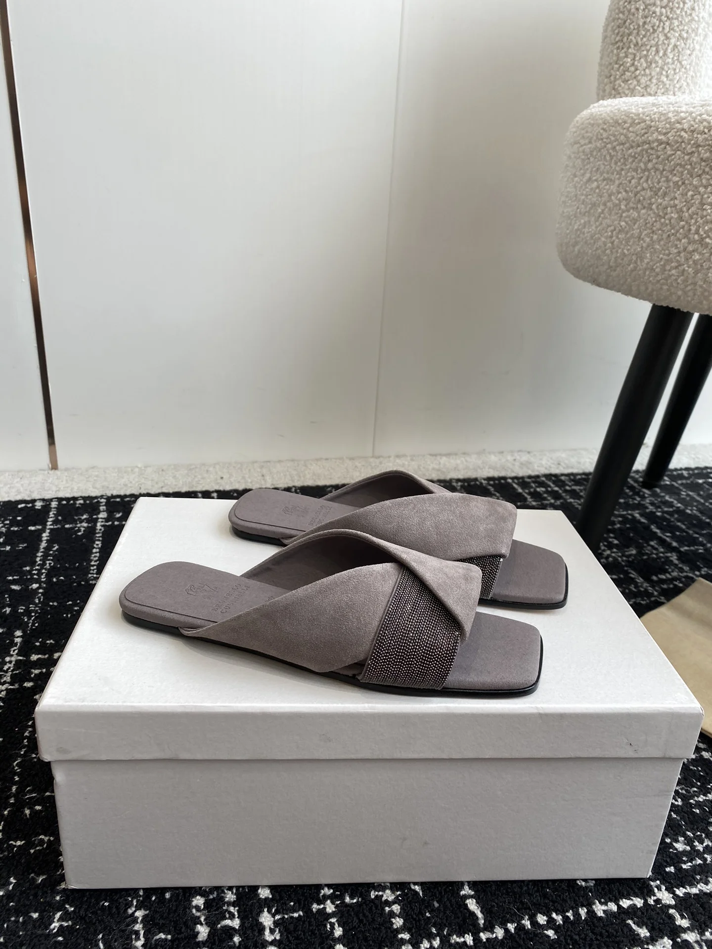 Brunello Cucinelli Taupe Cross-Strap Sandals 