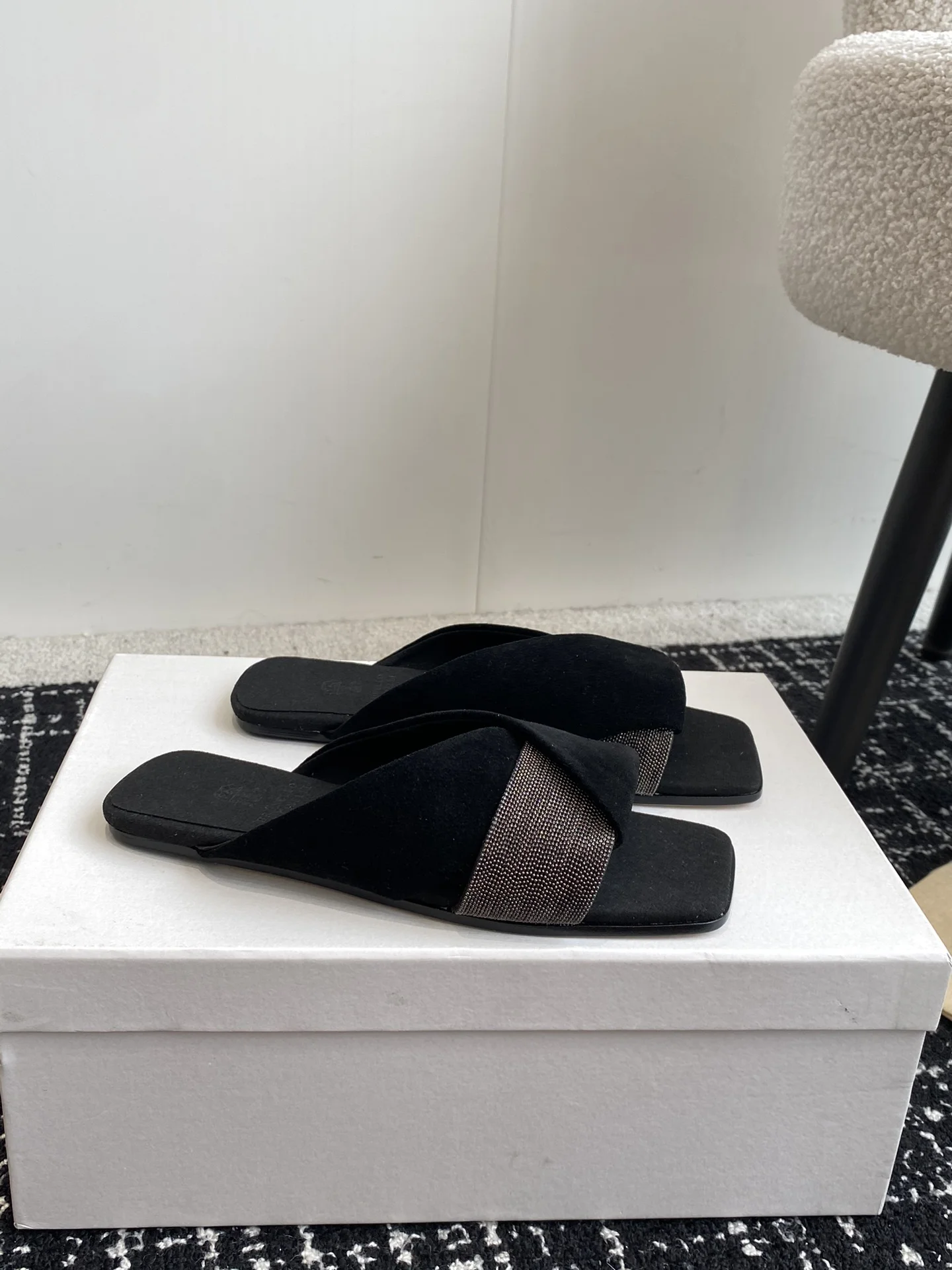 Brunello Cucinelli Black Cross-Strap Sandals