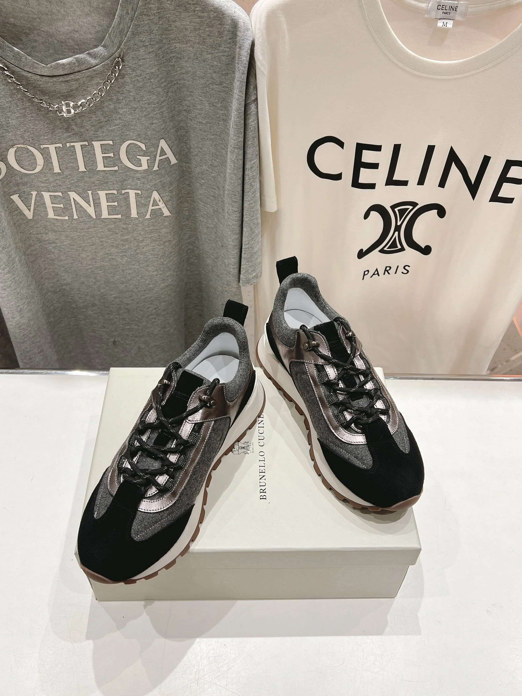 Brunello Cucinelli Grey Mixed Material Sneakers – Luxury Casual Shoes