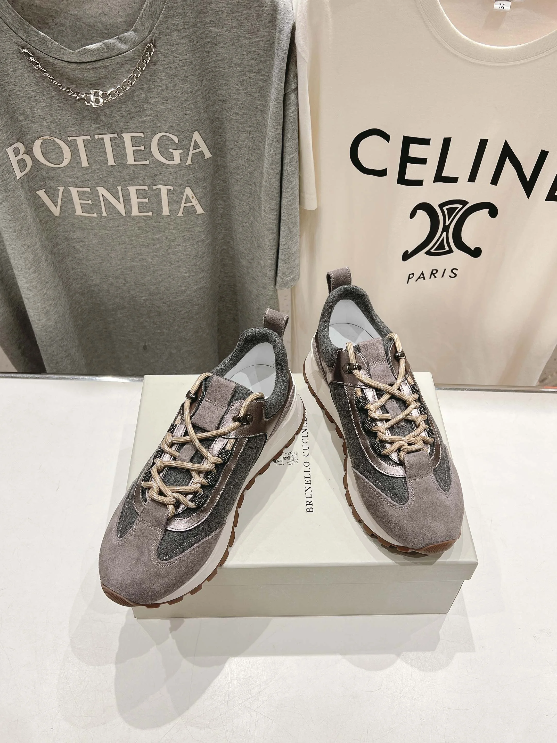 Brunello Cucinelli Grey Mixed Material Sneakers – Italian Luxury Casual Shoes