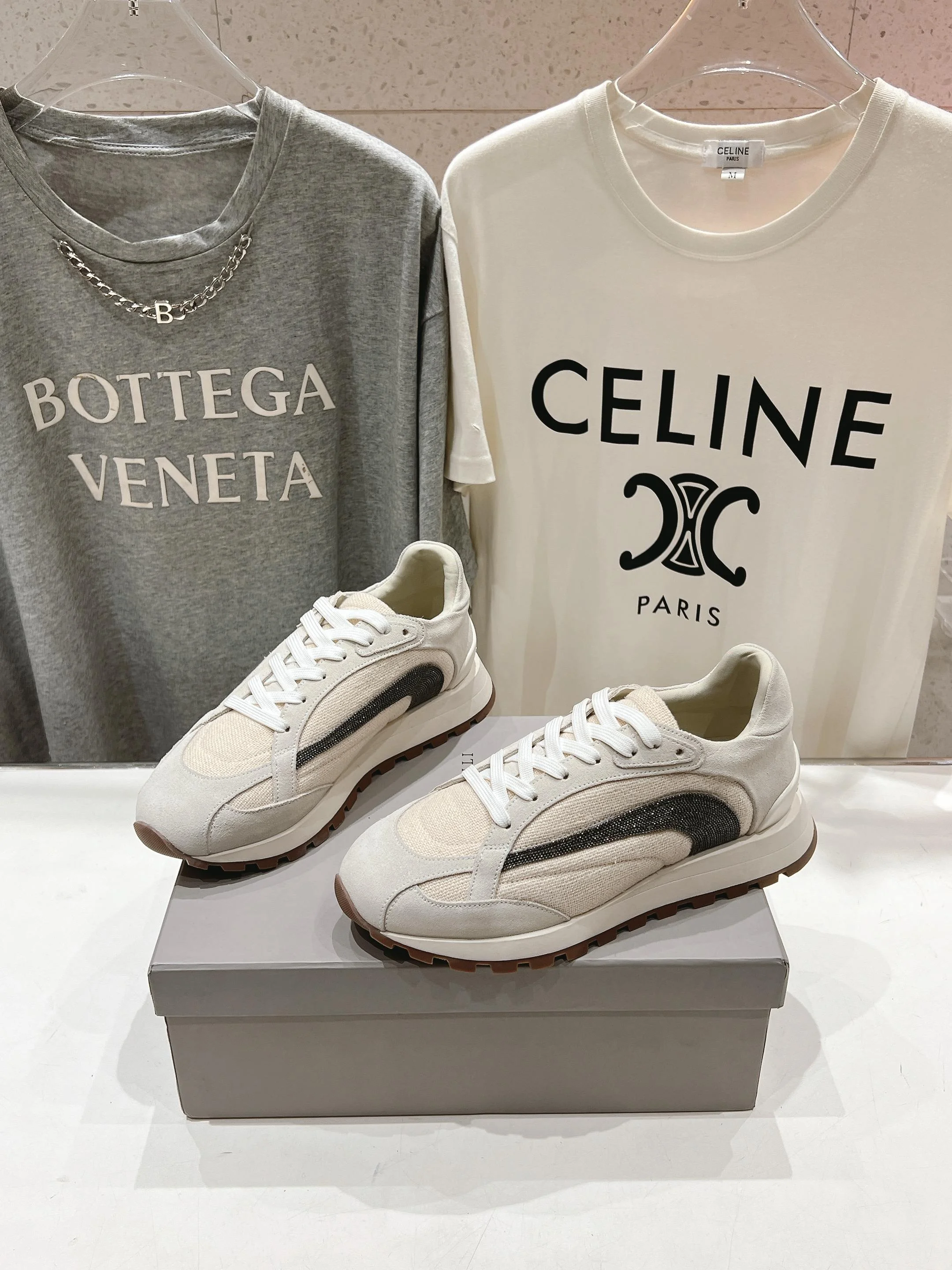 Brunello Cucinelli White Low-Top Sneakers – Suede and Canvas Mixed Trainers