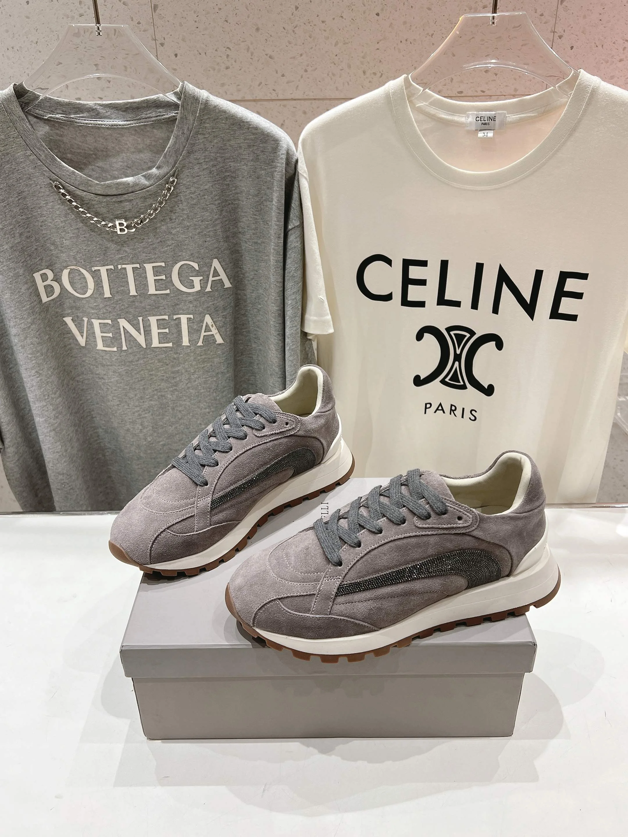 Brunello Cucinelli Grey Suede Mesh Sneakers – Luxury Low-Top Trainers