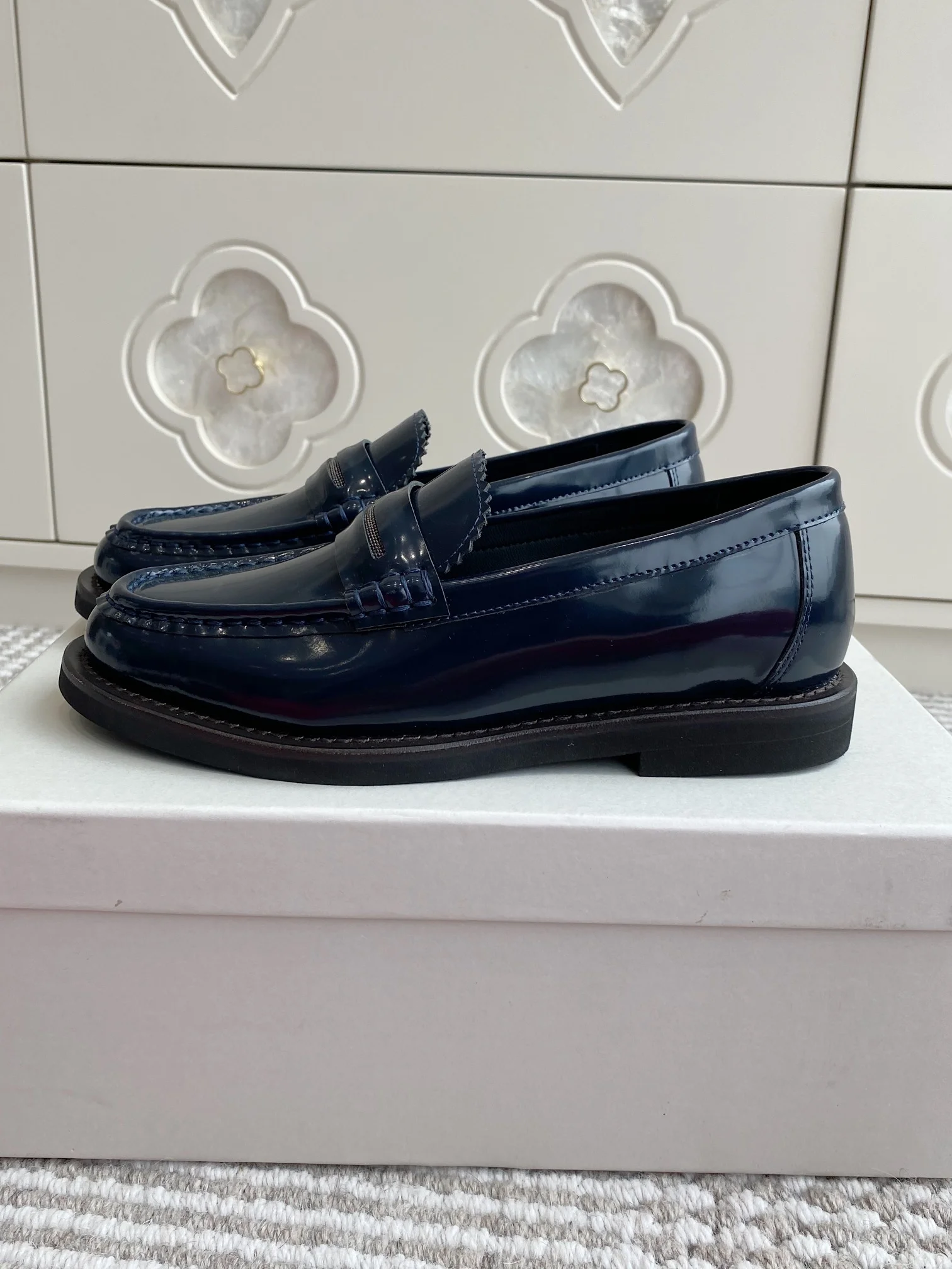 Brunello Cucinelli Navy Patent Leather Loafers – Luxury Italian Craftsmanship