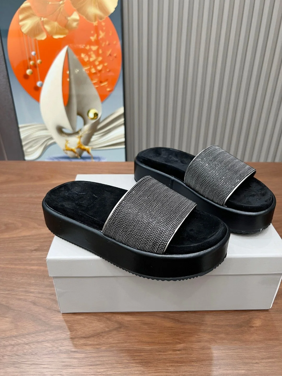 Brunello Cucinelli Black Crystal-Embellished Platform Sandals