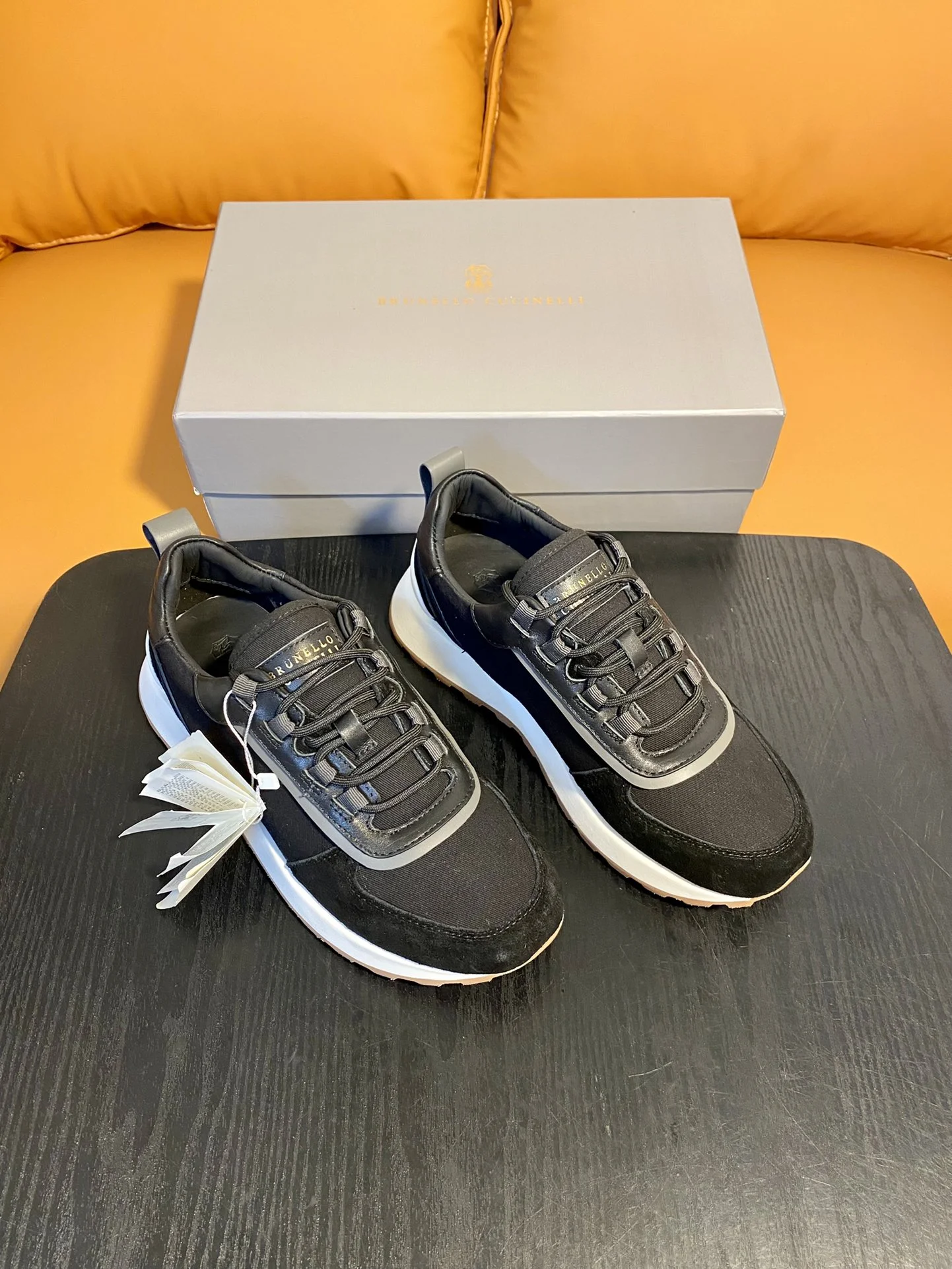 Brunello Cucinelli black suede and nylon sneakers