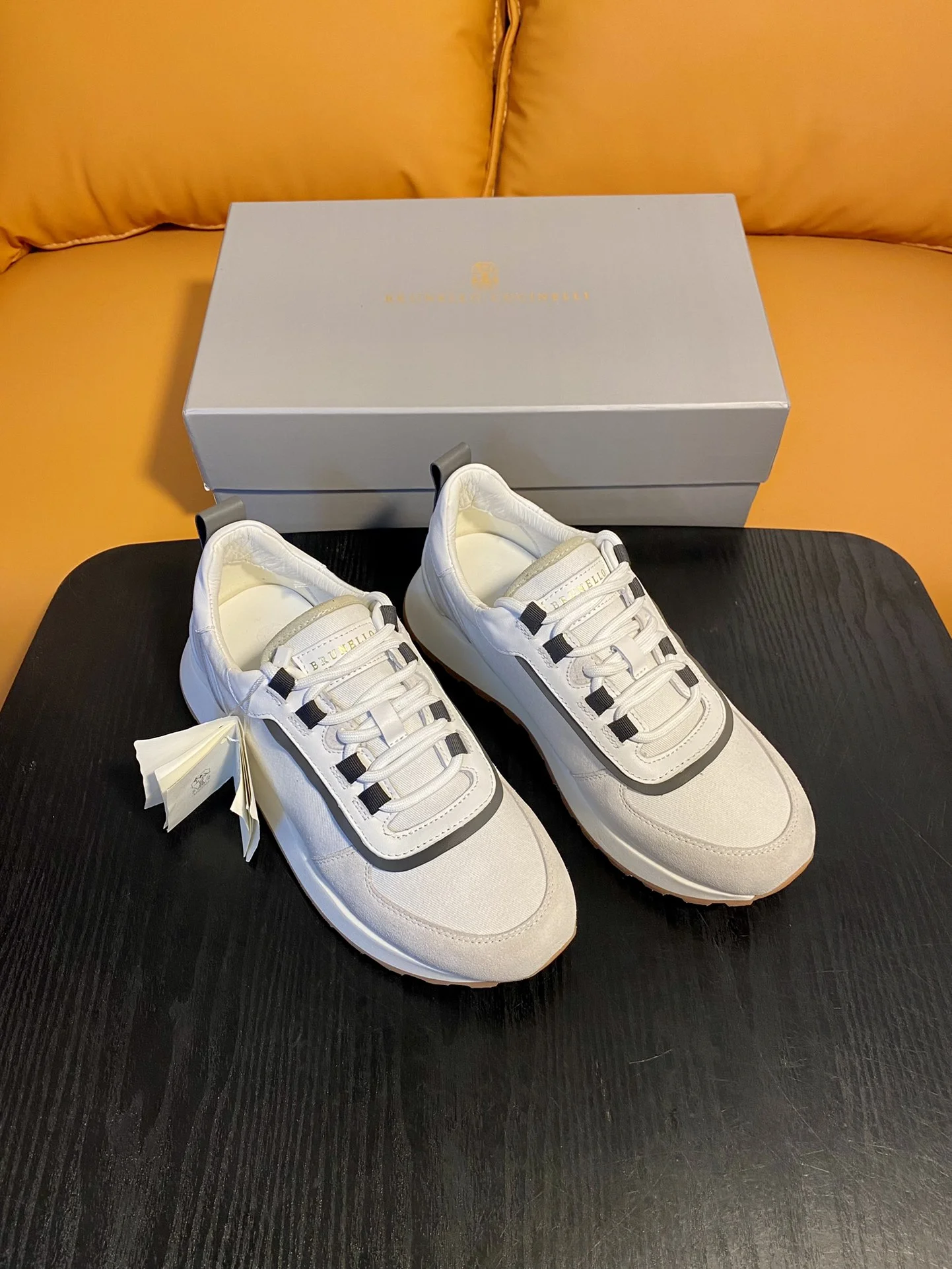 Brunello Cucinelli Off-White Sporty Suede Mesh Trainers 