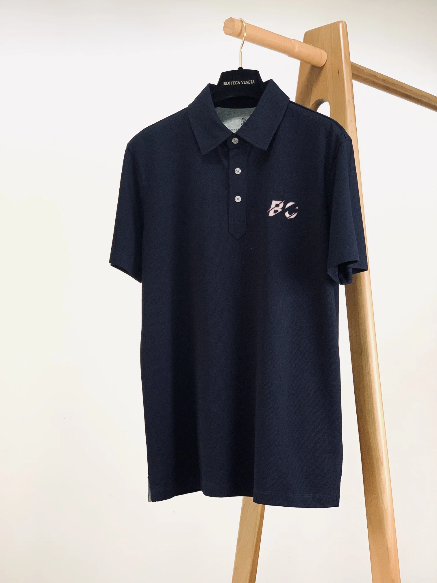 Brunello Cucinelli Navy Blue Embroidered Polo Shirt 