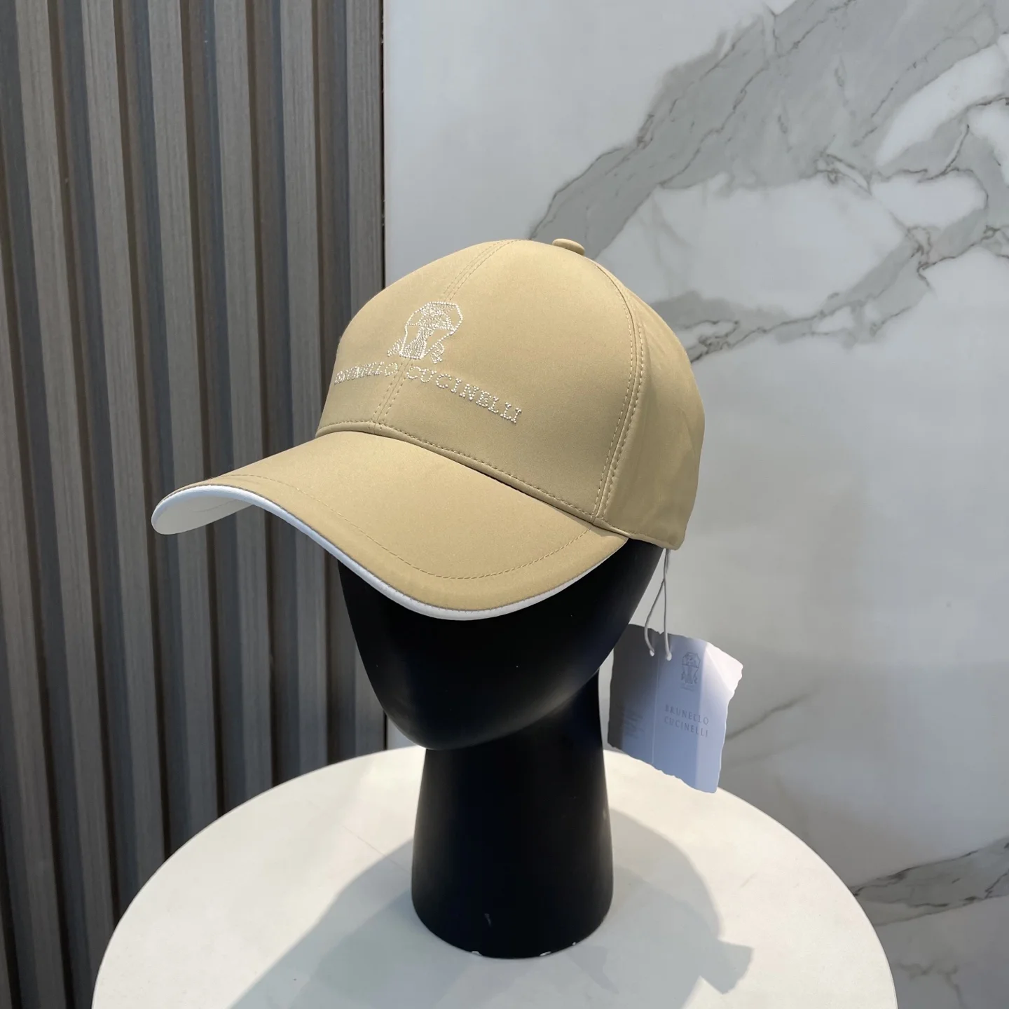 Brunello Cucinelli Unisex Beige Baseball Cap with White Logo