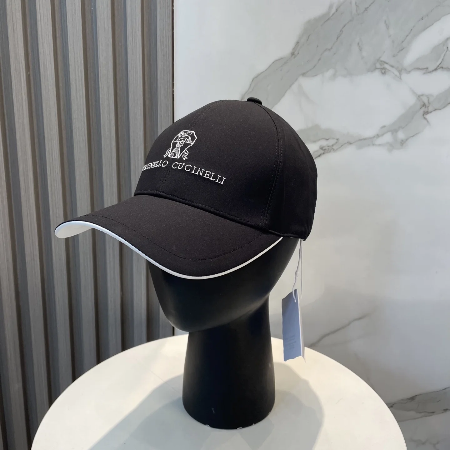 Brunello Cucinelli Unisex Black Baseball Cap with White Logo Trim