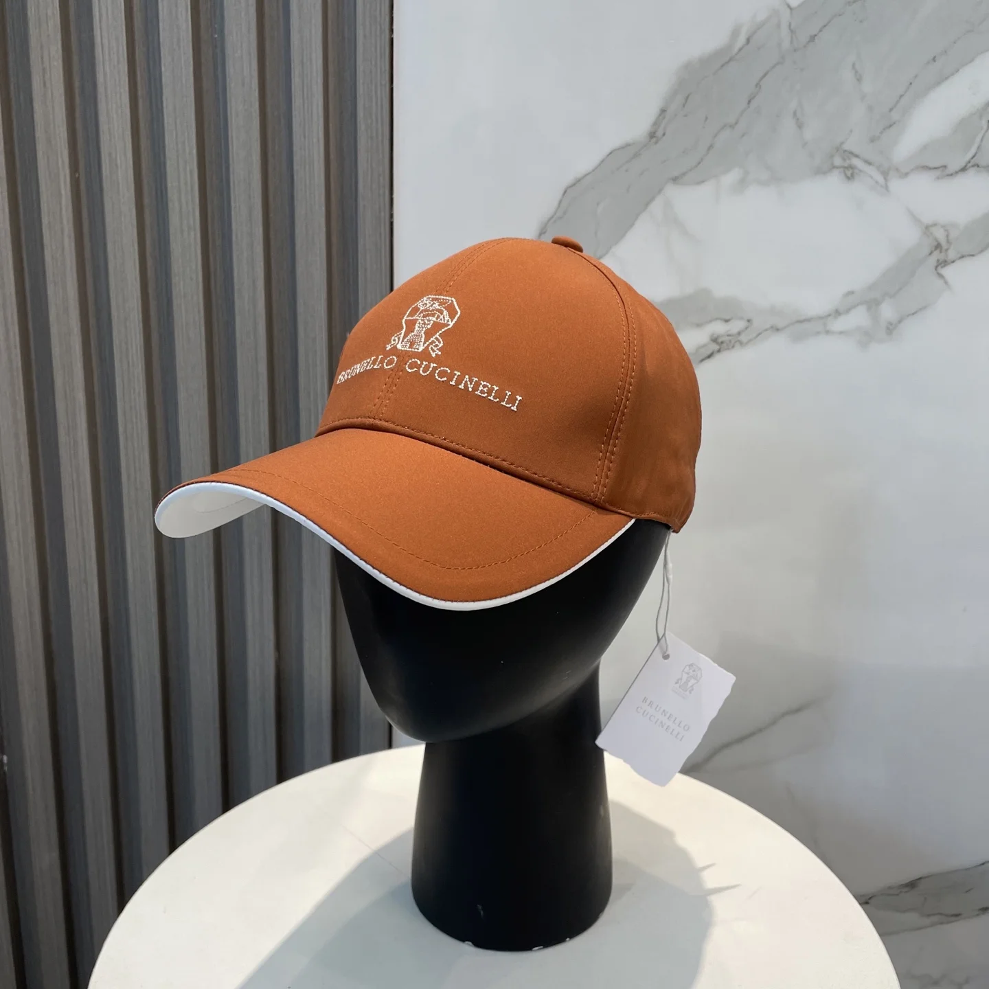 Brunello Cucinelli Unisex Caramel Brown Baseball Cap with White Embroidered Logo