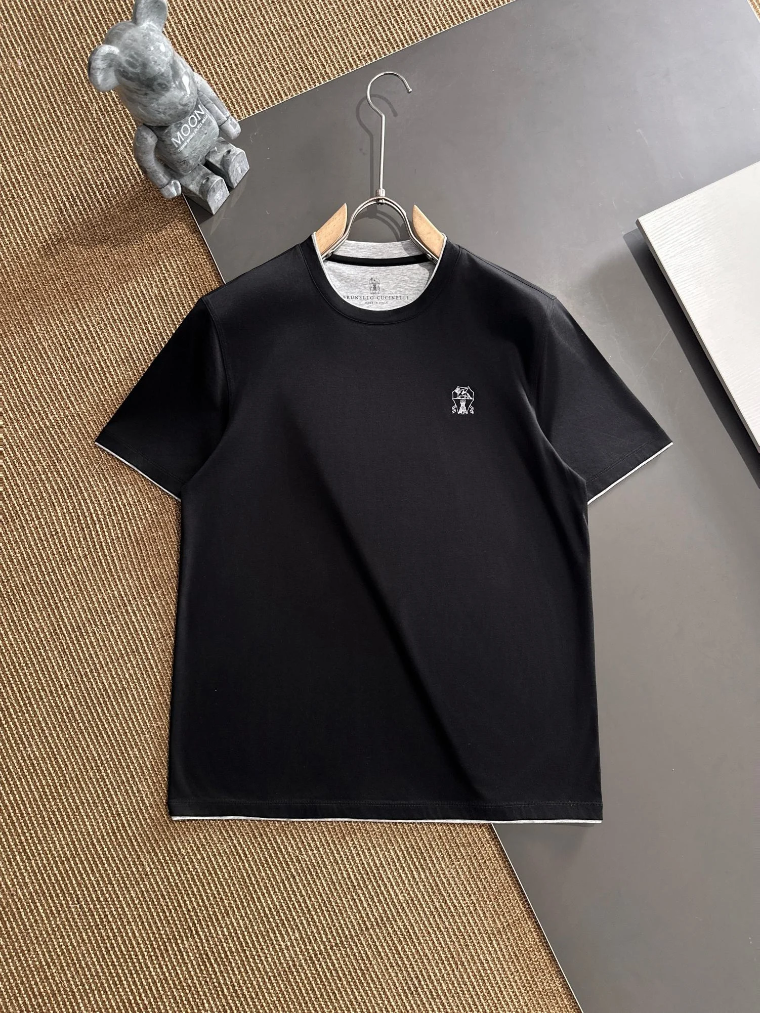 Brunello Cucinelli Men’s Black Logo Embroidered T-Shirt
