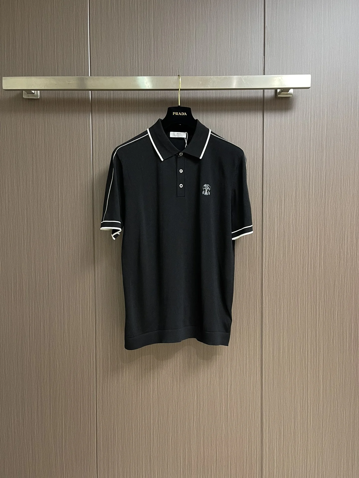 Brunello Cucinelli Black Tipped-Collar Logo Polo Shirt